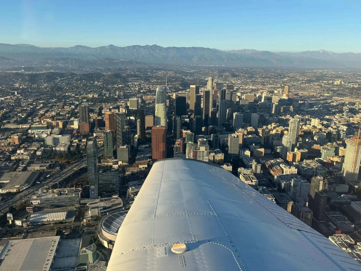 The Los Angeles basin seen from the wing of a training airplane on a discovery flight from Van Nuys