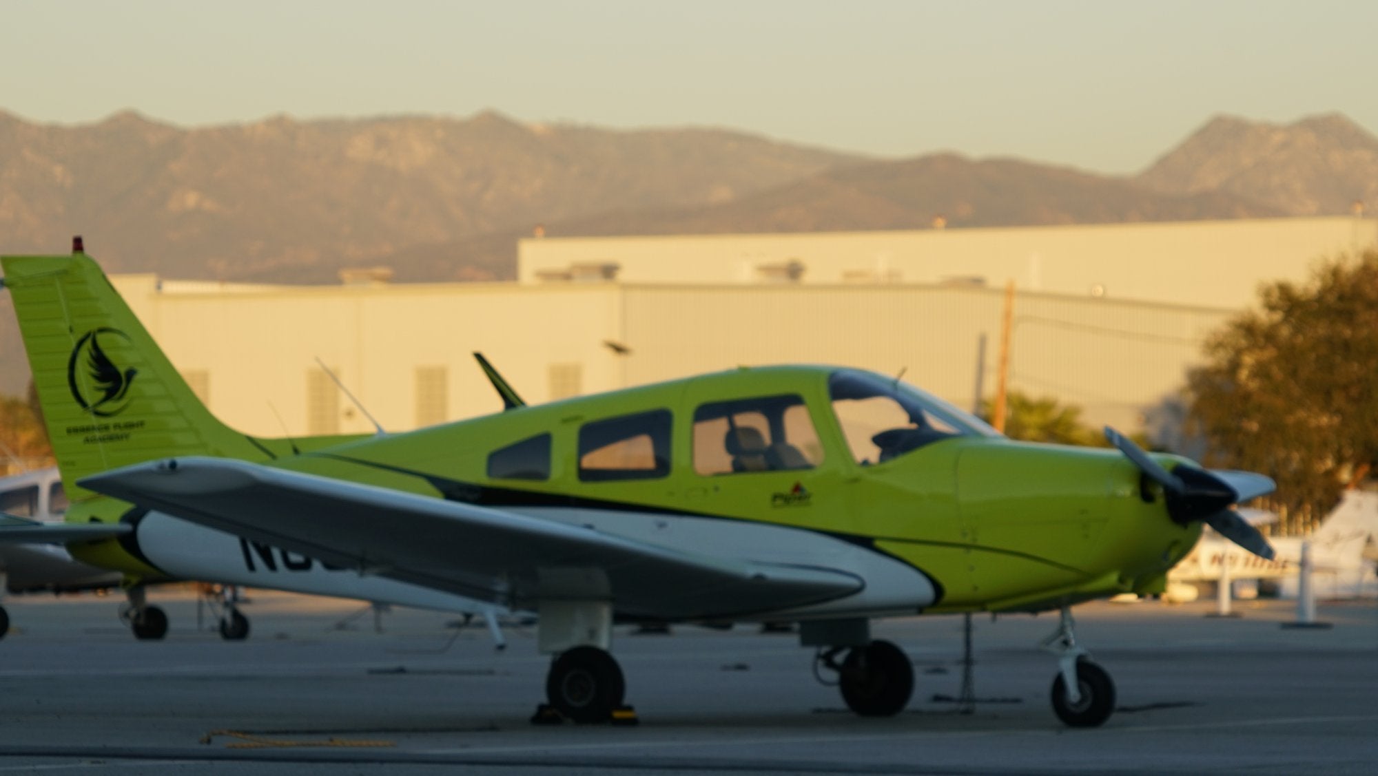 Piper Warrior on the ramp at Van Nuys Airport in the morning