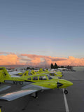Training airplanes at Van Nuys Airport at sunset before a Malibu coast discovery flight
