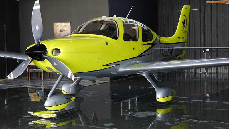Cirrus SR series glass-cockpit aircraft in the hangar at Van Nuys Airport