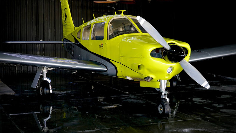 Piper Warrior PA-28-161 trainer in the hangar at Van Nuys Airport